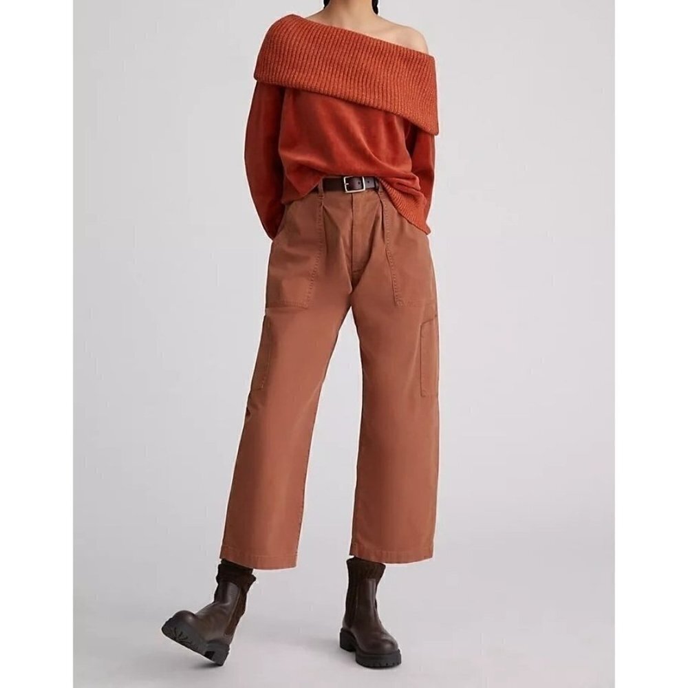 ANTHROPOLOGIE PULLOVER Modern Minimalist Burnt Orange Knit Sweater Size XS